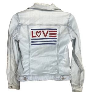 Ellen Degeneres Jacket Womens XS Light Blue Denim Love Heart Y2K Retro STAINS